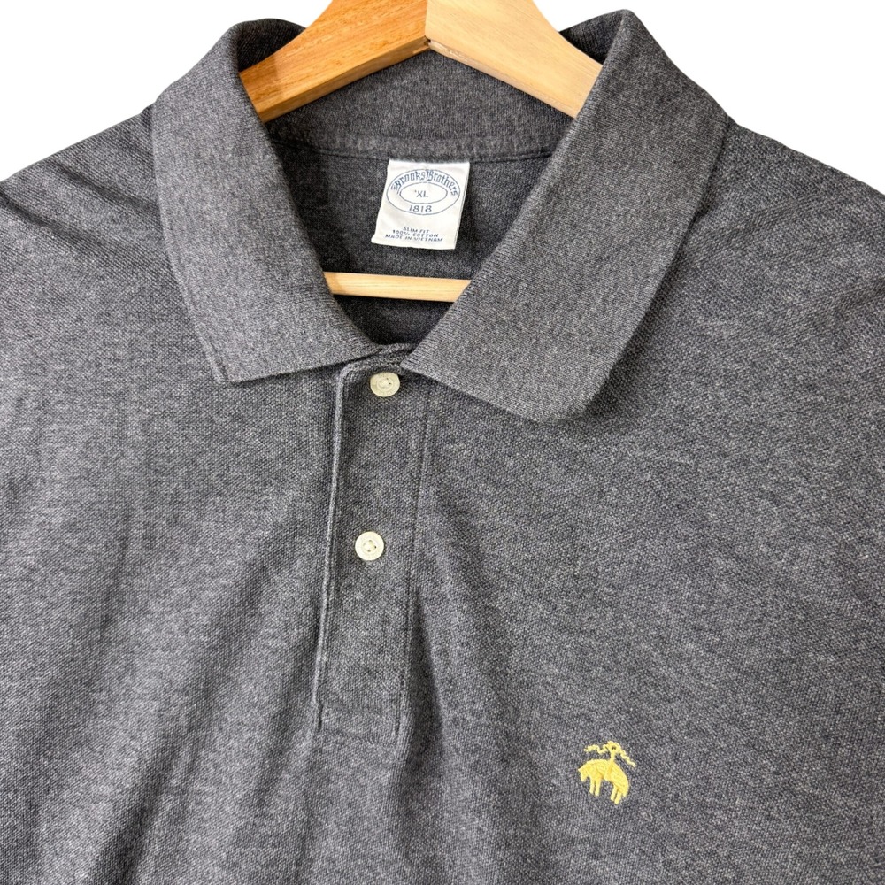 Brooks Brothers 1818 Slim Fit Polo Shirt Gray 100% Cotton Golden Fleece XL Mens